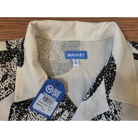 Market Earth Bitmap Short Sleeve Shirt Mens Sz 2XL Cream Button Up Worldwear NWT - Picture 2 of 9